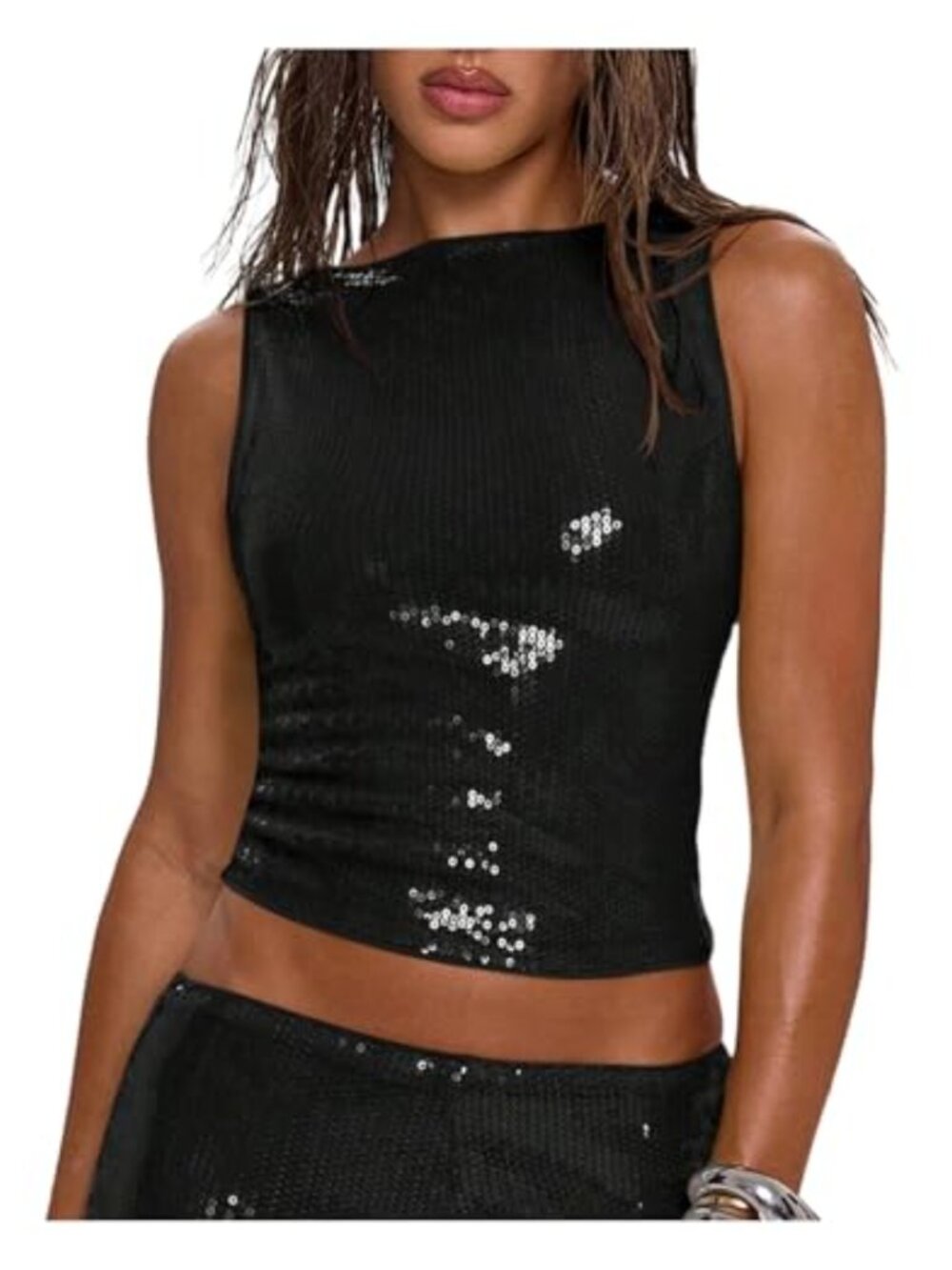 Sparkly Sequin Tank Top Slim Fit Rave Club Party Crop Top